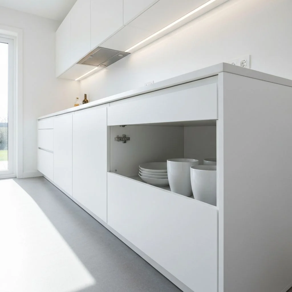 Kitchen cabinet installation — Linea module in situ